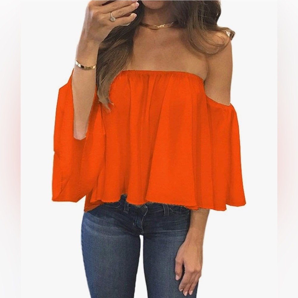NWT - Bluetime - Women's Off-Shoulder Orange Top